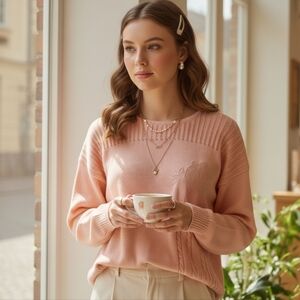 Maglificio L Italy Vintage Cottagecore Soft Timeless Embroidered Knit Sweater